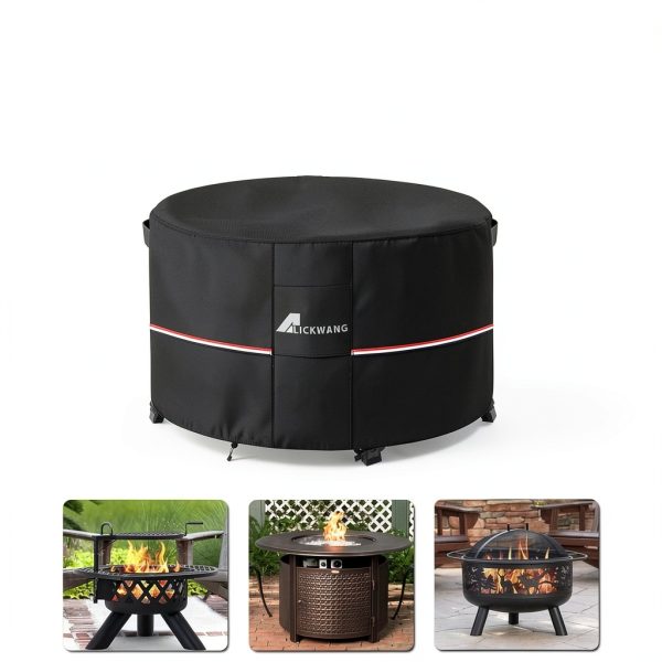 Round Fire Pit Cover Alickwang Waterproof Black-1