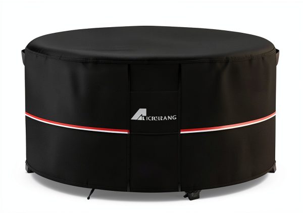 Round Fire Pit Cover Alickwang Waterproof Black-4