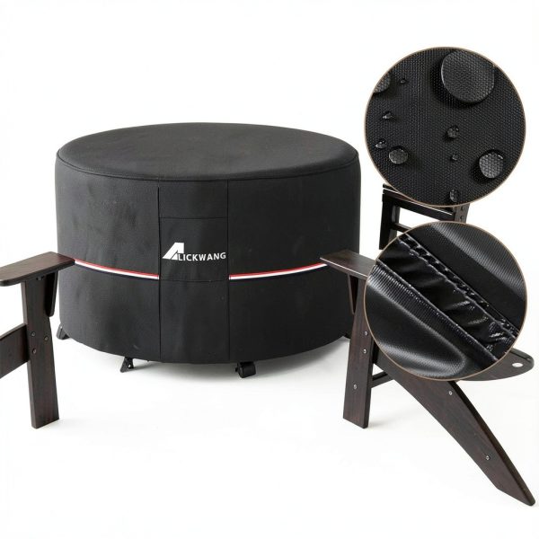 Round Fire Pit Cover Alickwang Waterproof Black-2