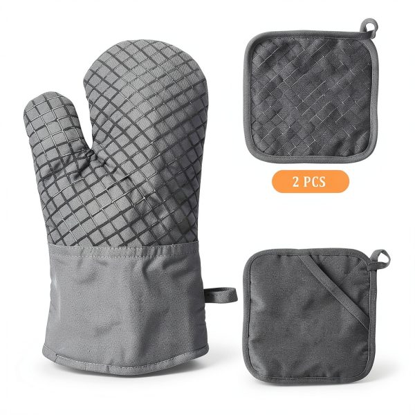 Meirrnyyu Oven Mitts Set Heat Resistant Silicone Gray-1