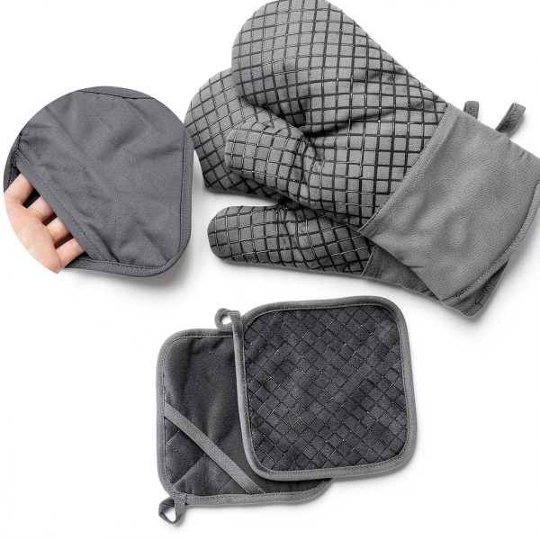 Meirrnyyu Oven Mitts Set Heat Resistant Silicone Gray-5
