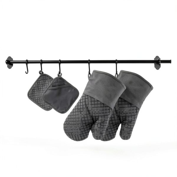 Meirrnyyu Oven Mitts Set Heat Resistant Silicone Gray-3