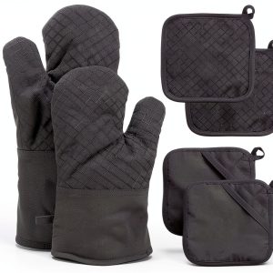 Meirrnyyu Oven Mitts Set Heat Resistant Silicone Gray-0