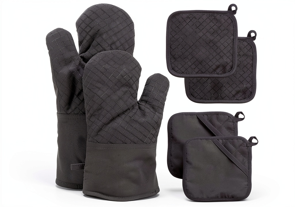 Meirrnyyu oven mitts set in use on a kitchen counter