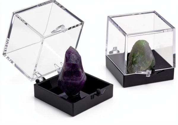 Clear Cube Display Boxes NOLITOY 60 pcs Mineral Set Black Base 35mm-8