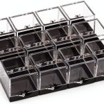 Cabilock 48PCS Mineral Display Boxes, Clear Acrylic Display Box for Rock Agate Slices Crystals Coral, Standard Cube Countertop Showcase Stand with Black Base-0
