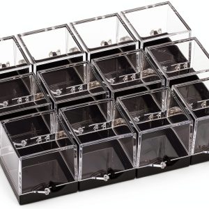 Cabilock 48PCS Mineral Display Boxes, Clear Acrylic Display Box for Rock Agate Slices Crystals Coral, Standard Cube Countertop Showcase Stand with Black Base-0