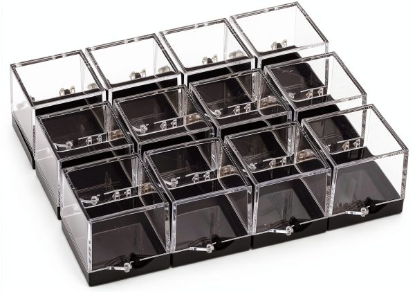 Cabilock 48PCS Mineral Display Boxes, Clear Acrylic Display Box for Rock Agate Slices Crystals Coral, Standard Cube Countertop Showcase Stand with Black Base-0