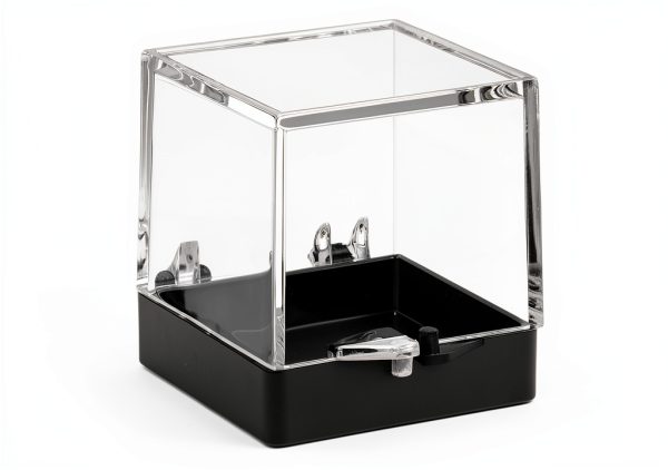 Cabilock 48PCS Mineral Display Boxes, Clear Acrylic Display Box for Rock Agate Slices Crystals Coral, Standard Cube Countertop Showcase Stand with Black Base-1