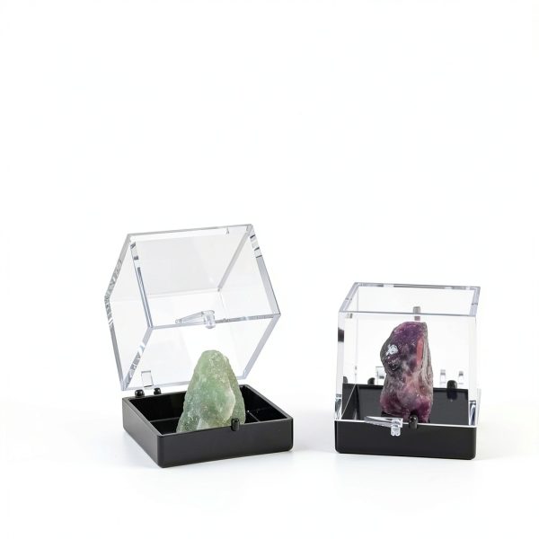 Clear Cube Display Boxes NOLITOY 60 pcs Mineral Set Black Base 35mm-3