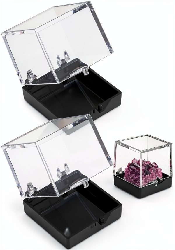 Clear Cube Display Boxes NOLITOY 60 pcs Mineral Set Black Base 35mm-0